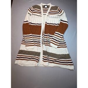 Identity Women's Long Open Front Knit Cardigan Sweater Size L